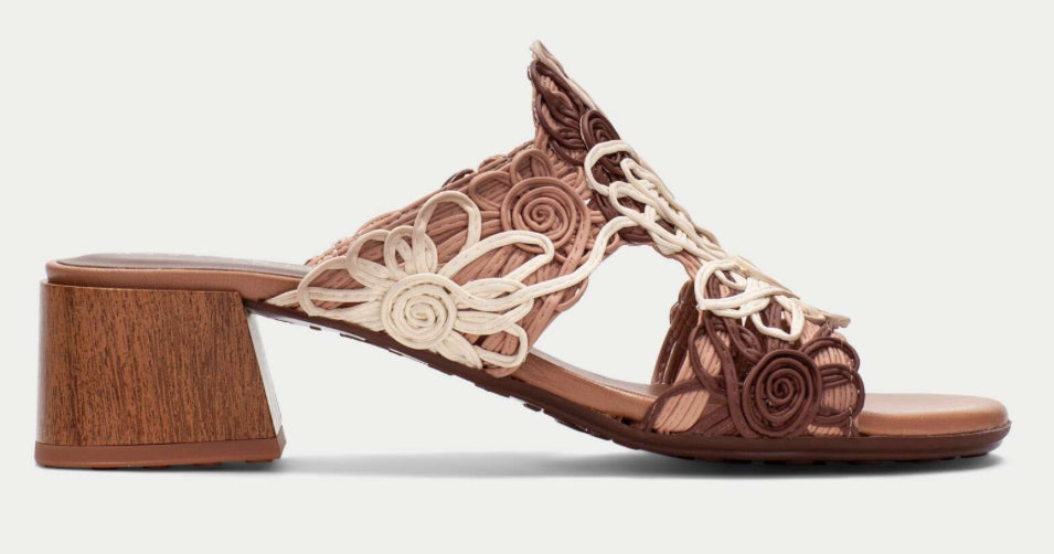 Pantolette in braun u beige mit Absatz