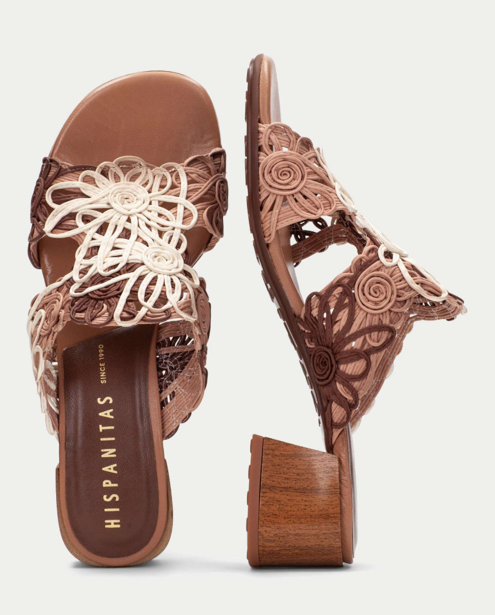 Pantolette in braun u beige mit Absatz