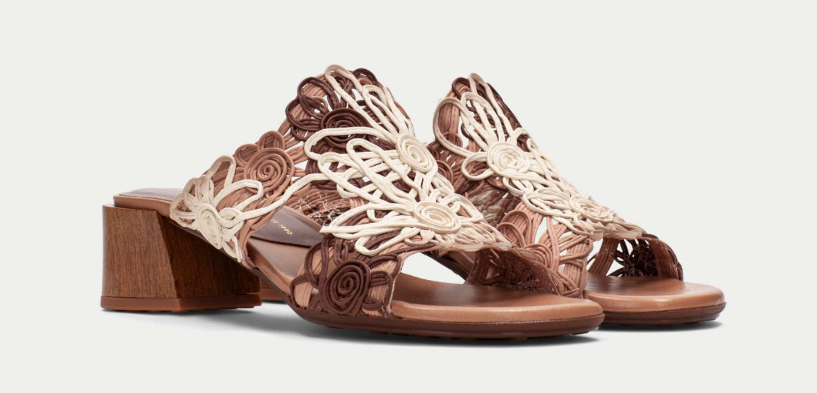 Pantolette in braun u beige mit Absatz