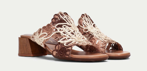Pantolette in braun u beige mit Absatz