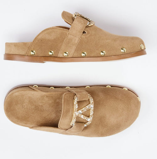 Clogs in beige Velour mit Glitzer Spange