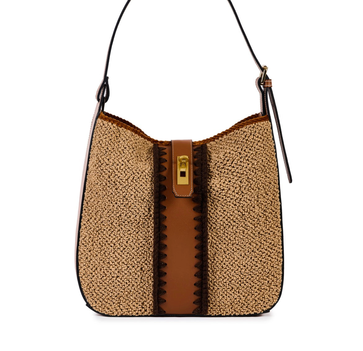 Tasche aus Leder Bouclé Wolle in beige u cognac