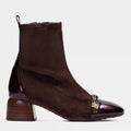 Stiefelette mit Karree in dunkelbraun/bordeaux
