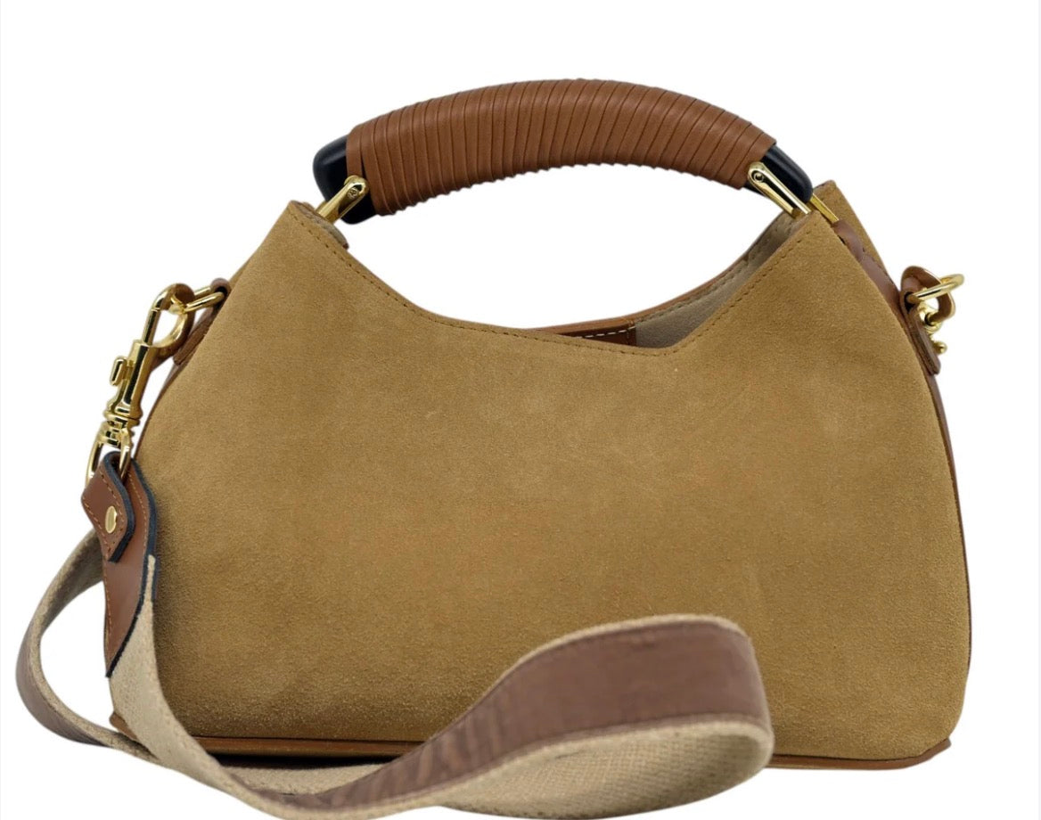 Tasche aus Velourleder in hellem cognac